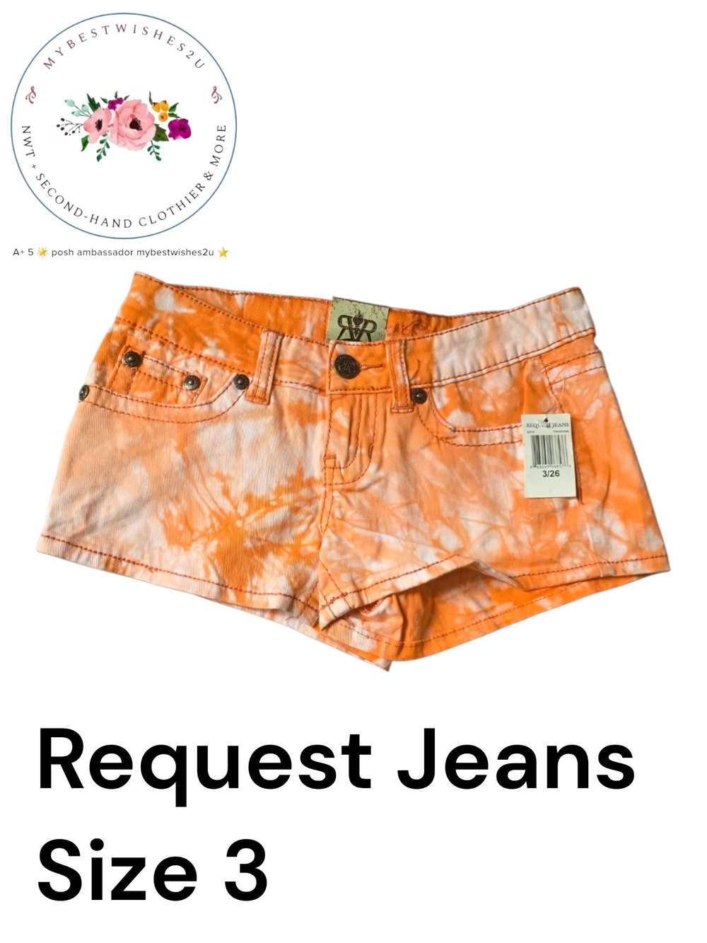 Request Jeans Shorts Women's Size 3 Orange Tie-Dye Shorties Juniors nwt